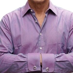 Brioni for Neiman Marcus Men Purple Opaque Cotton Dress Shirt Size L 17.5 Italy